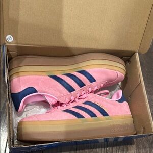 adidas Pink Suede Platform Sneakers with Navy Stripes
